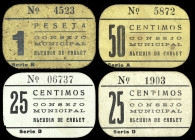 Alcudia de Carlet (Valencia). Consejo Municipal. 25 (dos), 50 céntimos y 1 peseta. (T. 101 a 103 y 105, mismo ejemplar) (KG. 59 y falta) (RGH. 402, 40...