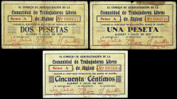 Alginet (Valencia). El Consejo de Administración de la Comunidad de Trabajadores Libres. 50 céntimos, 1 y 2 pesetas. (T. 155 a 157) (KG. 71) (RGH. 483...