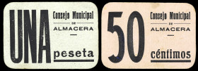 Almácera (Valencia). Consejo Municipal. 50 céntimos y 1 peseta. (T. 167 var y 169a) (KG. falta) (RGH. 528 y 530). 2 cartones. Muy raros y más así. EBC...