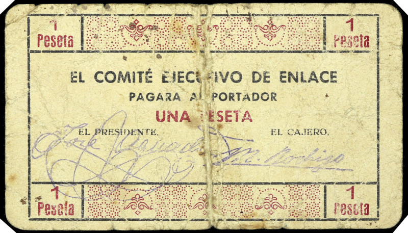 Almusafes (Valencia). El Comité Ejecutivo de Enlace. 1 peseta. (T. 191, mismo ej...