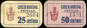 Antella (Valencia). Consejo Municipal. 25 y 50 céntimos. (T. 213 y 214) (KG. falta) (RGH. 723 y 724). 2 cartones. Raros. MBC/MBC+.