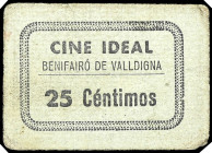 Benifairó de Valldigna (Valencia). Cine Ideal. 25 céntimos. (Inédito). Cartón. Muy raro. MBC.