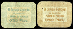 Benigánim (Valencia). Consejo Municipal. 25 y 50 céntimos. (T. 356 y 357) (KG. 168) (RGH. 1118 y 1119). 2 cartones. Raros. BC+/MBC-.
