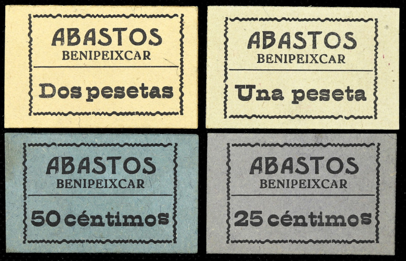 Benipeixcar (Valencia). Abastos. C.N.T.-U.G.T. 25, 50 céntimos, 1 y 2 pesetas. (...