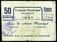 Bocairente (Valencia). Consejo Municipal. 50 céntimos. (T. 416a, mismo ejemplar) (KG. falta, pero dice saber de su existencia) (RGH. 1247). Rarísimo. ...
