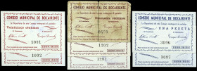 Bocairente (Valencia). Consejo Municipal. 25 (dos), 50 céntimos (tres) y 1 peseta (dos). (T. 419 y 421 a 423) (KG. 186 y falta) (RGH. 1250 y 1252 a 12...