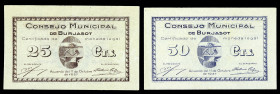 Burjasot (Valencia). Consejo Municipal. 25 y 50 céntimos. (T. 433 y 434) (KG. 197) (RGH. 1328 y 1329). 2 billetes. Escasos y más así. EBC/EBC+.