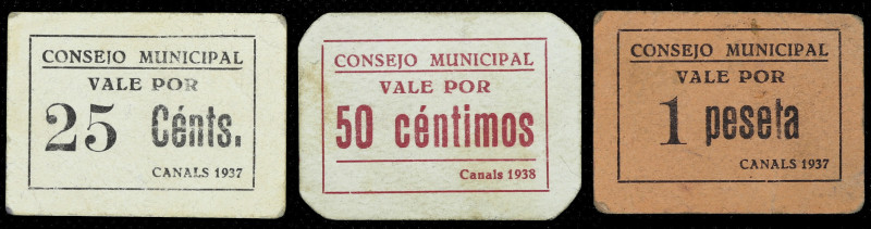 Canals (Valencia). Consejo Municipal. 25, 50 céntimos y 1 peseta. (T. 497, 499, ...