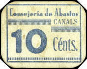 Canals (Valencia). Consejería de Abastos. 10 céntimos. (T. 501) (KG. falta) (RGH. 1522, sin imagen). Cartón. Manchitas. Rarísimo. MBC.