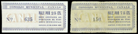 Canals (Valencia). Consejo Municipal. 25 y 75 céntimos. (T. 504 y 506) (KG. 229) (RGH. 1524 y 1526). 2 billetes, el de 75 céntimos nº 150. Muy raros. ...