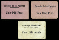 Caudete de las Fuentes (Valencia). Consejo Municipal. 25, 50 céntimos y 1 peseta. (T. 582, mismo ejemplar, 583 y 584a, mismo ejemplar) (KG. 273) (RGH....