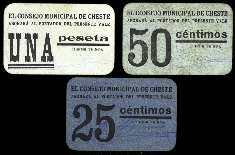 Cheste (Valencia). Consejo Municipal. 25, 50 céntimos y 1 peseta. (T. 664a, 665 ...