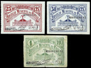 Chiva (Valencia). Consejo Municipal. 25, 50 céntimos y 1 peseta. (T. 676 a 678) (KG. 309) (RGH. 1946 a 1948). 3 billetes, serie completa, el de peseta...