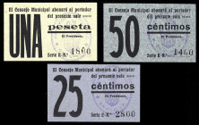 Chulilla (Valencia). Consejo Municipal. 25, 50 céntimos y 1 peseta. (T. 683, 684 y 685, mismo ejemplar) (KG. 311) (RGH. 1957 y 1958, los dos sin image...