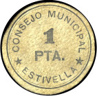 Estivella (Valencia). Consejo Municipal. 1 peseta. (T. 737) (KG. 340) (RGH. 2376, sin imagen). Cartón redondo. Rarísimo. MBC.
