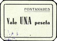 Fontanares (Valencia). Consejo Municipal. 1 peseta. (T. 763) (KG. 356) (RGH. 2475). Cartón, única emisión de la localidad. Muy raro. EBC-.