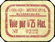 Guadasequies (Valencia). Consejo Municipal. 25 céntimos. (T. 817) (KG. falta) (RGH. 2758). Cartón nº 0222. Rarísimo. MBC-.