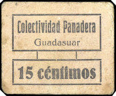 Guadasuar (Valencia). Colectividad Panadera. 15 céntimos. (T. 822, mismo ejemplar) (KG. falta) (RGH. 2766, mismo ejemplar). Muy raro. MBC.