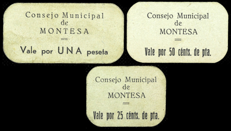 Montesa (Valencia). Consejo Municipal. 25, 50 céntimos y 1 peseta. (T. 988, 989,...