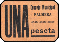 Palmera (Valencia) Consejo Municipal. 1 peseta. (T. 1102) (KG. A561) (RGH. 4038). Cartón. Rarísimo. MBC.