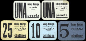 Picaña (Valencia). Consejo Municipal. 5, 10, 25 céntimos y 1 peseta (dos). (T. 1144, mismo ejemplar, 1145, mismo ejemplar, 1147, 1150 y 1151) (KG. 582...