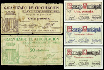 Puebla Larga (Valencia). Consejo Municipal. 25, 50 céntimos (dos) y 1 peseta (dos). (T. 1187a y 1188 a 1191) (KG. 612 y 612a) (RGH. 4357 a 4361). 5 bi...