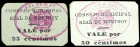 Real de Montroy (Valencia). Consejo Municipal. 25 y 50 céntimos. (T. 1226 y 1227) (KG. 635a) (RGH. 4482 y 4483). 2 cartones. Raros y más así. EBC.