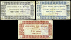 Real de Montroy (Valencia). Consejo Municipal. 25, 50 céntimos y 1 peseta. (T. 1228 a 1230) (KG. 635) (RGH. 4485 a 4487). 3 billetes, serie completa. ...