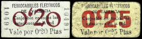 Valencia. Ferrocarriles Eléctricos. 20 y 25 céntimos. (T. 1414 y 1415) (KG. 765e) (RGH. 5306 y 5307). 2 cartones. Raros. BC/MBC.