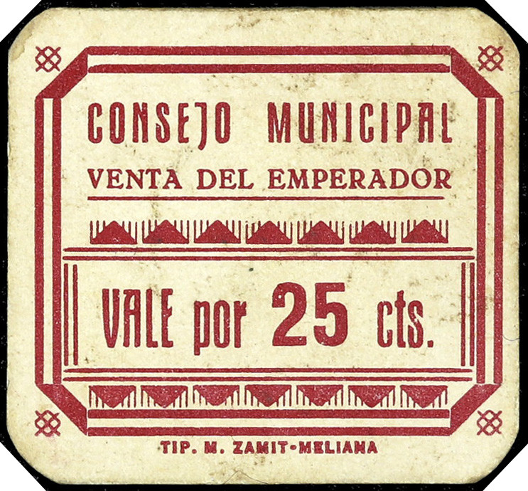 Venta del Emperador (Valencia). Consejo Municipal. 25 céntimos. (T. 1455) (KG. f...