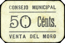 Venta del Moro (Valencia). Consejo Municipal. 50 céntimos. (T. 1457) (KG. falta) (RGH. 5453). Cartón. Rarísimo. MBC-.