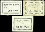 Zarra (Valencia) 25, 50 céntimos y 1 peseta. (T. 1543 a 1545, mismos ejemplares) (KG. 839, 839a y 839b) (RGH. 5849 a 5851, mismos ejemplares). Esta lo...
