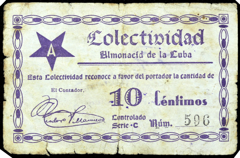 Almonacid de la Cuba (Zaragoza). Colectividad. 10 céntimos. (KG. 90) (RGH. 602)....