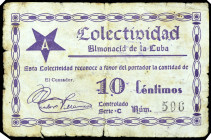Almonacid de la Cuba (Zaragoza). Colectividad. 10 céntimos. (KG. 90) (RGH. 602). Tampón del Consejo Municipal Presidencia. Raro. BC.
