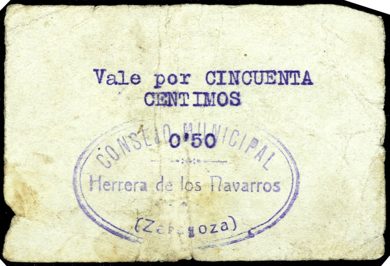 Herrera de los Navarros (Zaragoza). Consejo Municipal. 50 céntimos. (KG. 407a) (...