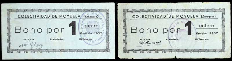 Moyuela (Zaragoza). Colectividad. 1 entero. (KG. 519) (RGH. 3753). 2 billetes, f...