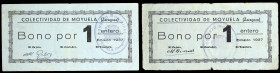 Moyuela (Zaragoza). Colectividad. 1 entero. (KG. 519) (RGH. 3753). 2 billetes, firma diferente. Muy raros. BC+/MBC.