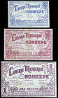 Nonaspe (Zaragoza). Consejo Municipal. 25, 50 céntimos y 1 peseta. (T. 300 a 302) (KG. 538) (RGH. 3862 a 3864). 3 billetes, serie completa. Raros. BC/...