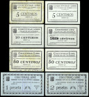Villar de los Navarros (Zaragoza). Colectividad Libre. 5 (dos), 10, 25, 50 céntimos (dos), 1 y 2 pesetas. (KG. 813 y falta) (RGH. 5697 a 5699, 5700 si...