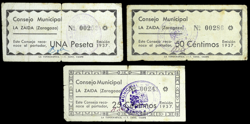 La Zaida (Zaragoza). Consejo Municipal. 25, 50 céntimos y 1 peseta. (KG. 837) (R...