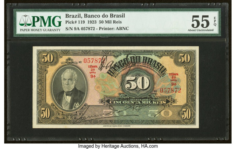 Brazil Banco do Brasil 50 Mil Reis 8.1.1923 Pick 119 PMG About Uncirculated 55 E...