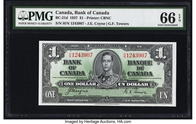 Canada Bank of Canada $1 2.1.1937 BC-21d PMG Gem Uncirculated 66 EPQ. 

HID09801...