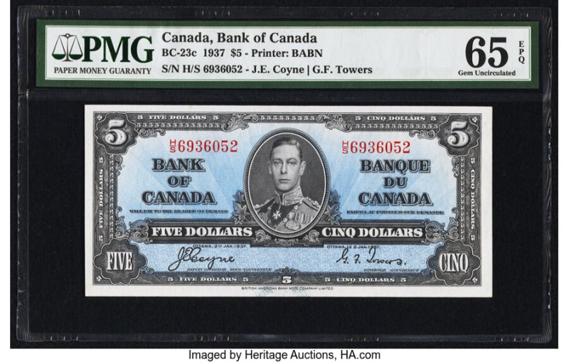 Canada Bank of Canada $5 2.1.1937 BC-23c PMG Gem Uncirculated 65 EPQ. 

HID09801...