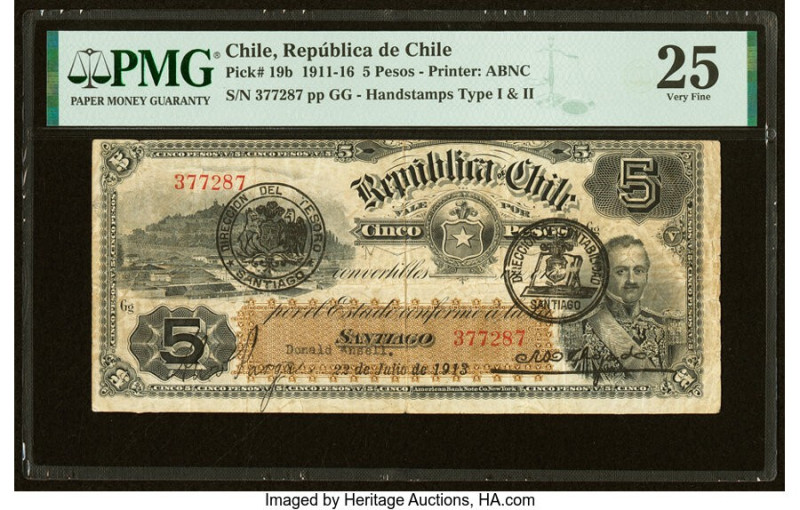 Chile Republica de Chile 5 Pesos 22.7.1913 Pick 19b PMG Very Fine 25. 

HID09801...