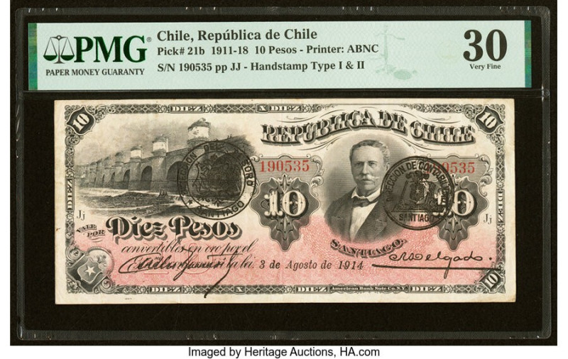Chile Republica de Chile 10 Pesos 3.8.1914 Pick 21b PMG Very Fine 30. 

HID09801...