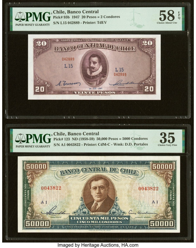 Chile Banco Central de Chile 20; 50,000 Pesos = 2; 5000 Condores 24.7.1947; ND (...