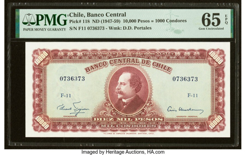 Chile Banco Central de Chile 10 Escudos on 10,000 Pesos ND (1960-61) Pick 131 PM...