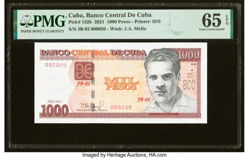 Low Serial Number 50 Cuba Banco Central de Cuba 1000 Pesos 2021 Pick 132b PMG Ge...