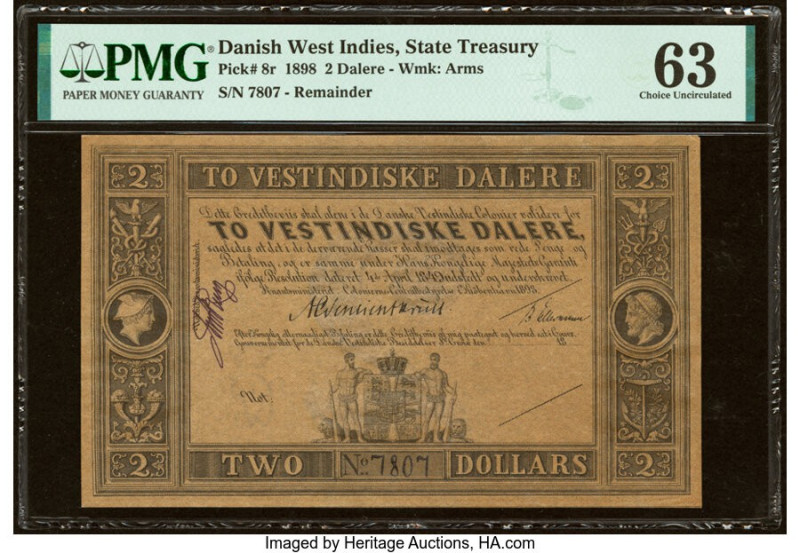 Danish West Indies State Treasury 2 Dalere 1898 Pick 8r Remainder PMG Choice Unc...