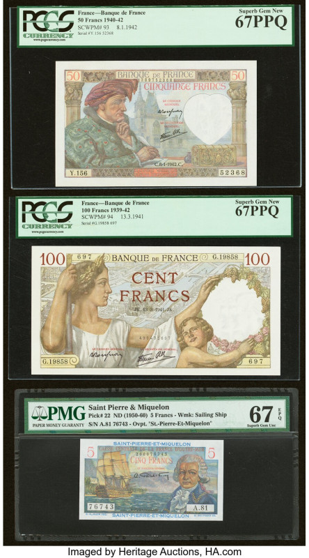 France Banque de France 50; 100 Francs 8.1.1942; 13.3.1941 Pick 93; 94 Two Examp...